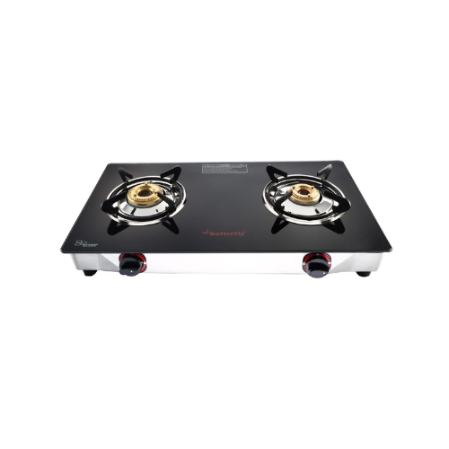 Butterfly Duo Plus Glass Top 2 Burner Gas Stove (Black)